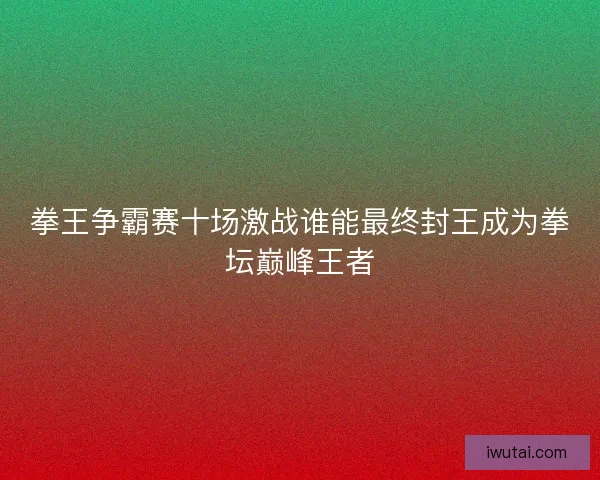 拳王争霸赛十场激战谁能最终封王成为拳坛巅峰王者