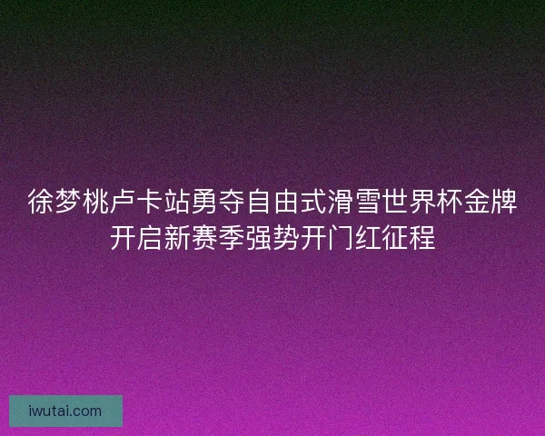 徐梦桃卢卡站勇夺自由式滑雪世界杯金牌开启新赛季强势开门红征程